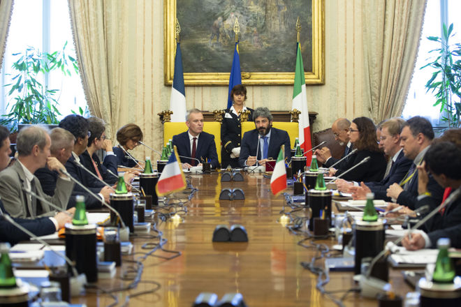 Montecitorio, Biblioteca del Presidente - Incontro con il Presidente dell'Assemblea nazionale francese, François de Rugy