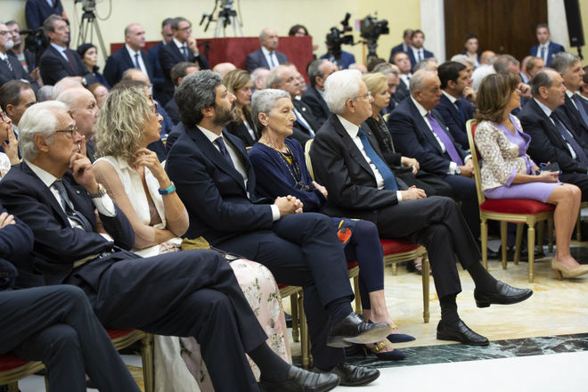 Un momento della commemorazione del centenario della nascita di Oscar Luigi Scàlfaro che si è svolta nella Sala della Lupa di Palazzo Montecitorio