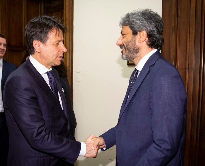 Il Presidente della Camera dei deputati Roberto Fico con il Presidente del Consiglio dei Ministri Giuseppe Conte