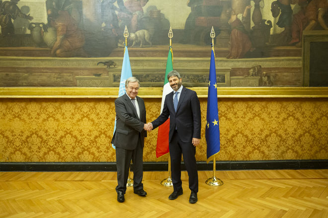 Il Presidente della Camera dei deputati Roberto Fico con il Segretario generale delle Nazioni Unite António Guterres