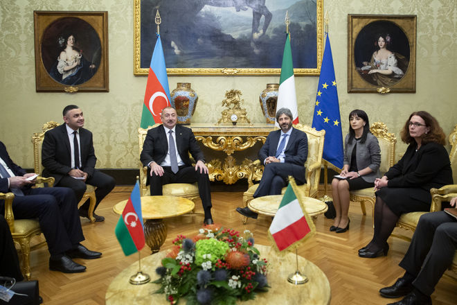 Il Presidente della Camera dei deputati Roberto Fico con il Presidente della Repubblica dell'Azerbaigian Ilham Aliyev