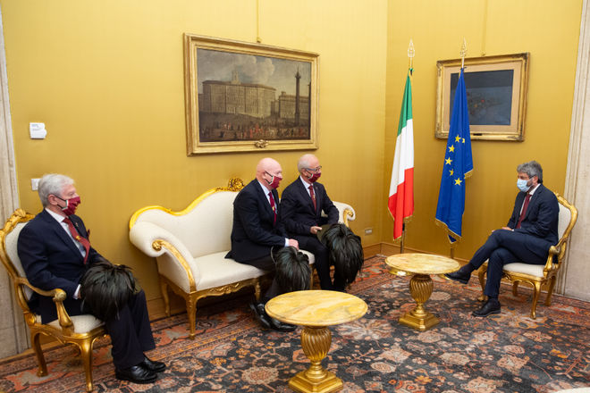 Il Presidente della Camera dei deputati Roberto Fico in un momento dell'incontro con l'Associazione Nazionale Bersaglieri