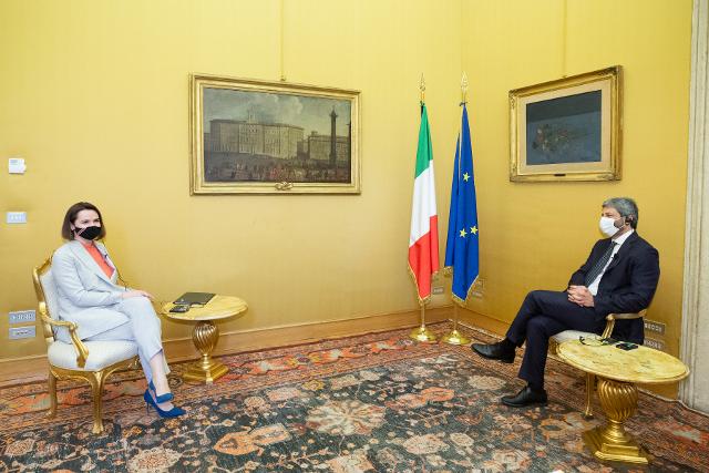 Il Presidente Roberto Fico a colloquio con la leader dell'opposizione bielorussa, Sviatlana Tsikhanouskaya