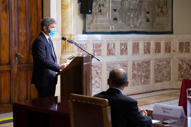 Il Presidente Roberto Fico durante il suo intervento in occasione della presentazione della Relazione annuale sull'attività svolta dall'Autorità nazionale anticorruzione - Anac