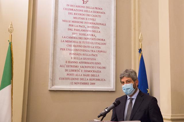 Il Presidente della Camera dei deputati, Roberto Fico, in un momento della celebrazione della Giornata del ricordo dei caduti militari e civili nelle missioni internazionali per la pace