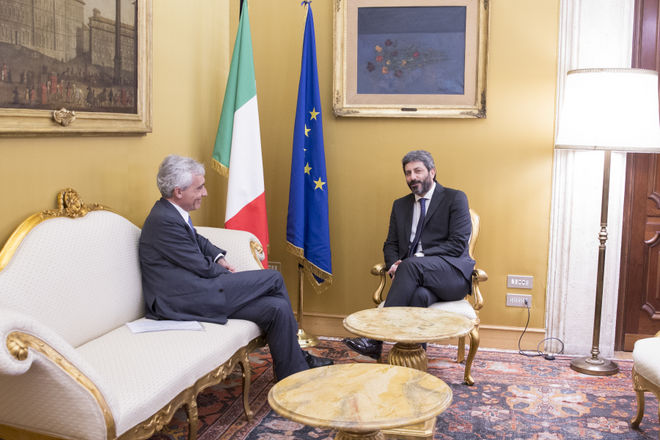 Il Presidente della Camera dei deputati Roberto Fico con il Presidente dell'INPS (Istituto Nazionale della Previdenza Sociale) Tito Boeri