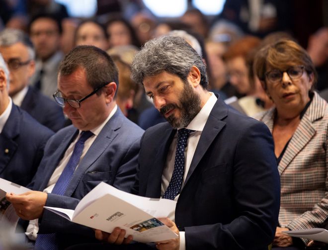 Il Presidente della Camera dei deputati Roberto Fico durante la presentazione del Rapporto annuale dell'Istat (Istituto Nazionale di Statistica)