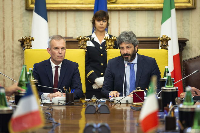 Il Presidente della Camera dei deputati Roberto Fico con il Presidente dell'Assemblea nazionale francese François de Rugy