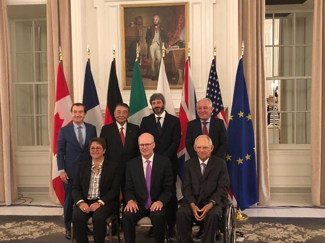Il Presidente della Camera dei deputati Roberto Fico con i Presidenti dei Parlamenti dei Paesi del G7