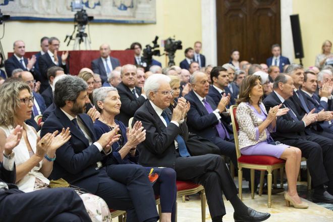 Un momento della commemorazione del centenario della nascita di Oscar Luigi Scàlfaro che si è svolta nella Sala della Lupa di Palazzo Montecitorio