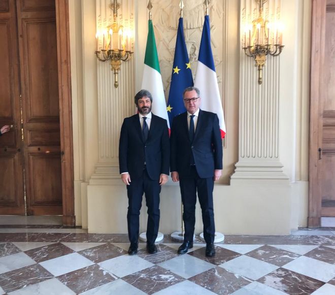 Il Presidente Roberto Fico con il Presidente dell'Assemblea Nazionale francese Richard Ferrand