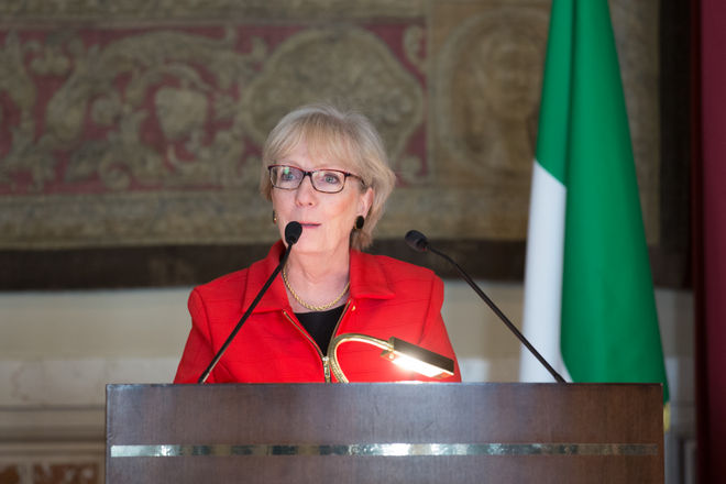 L'Ambasciatrice del Canada a Roma Alexandra Bugailiskis in un momento del suo intervento all'evento 'Donne pace e sicurezza: verso i 20 anni della Risoluzione 1325 del Consiglio di Sicurezza Onu'