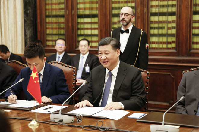 Il Presidente della Repubblica popolare cinese Xi Jinping in un momento dell'incontro