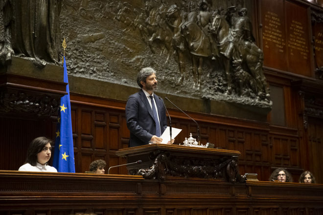 Il Presidente della Camera dei deputati Roberto Fico durante il suo intervento in occasione della celebrazione del Giorno della memoria dedicato alle vittime del terrorismo