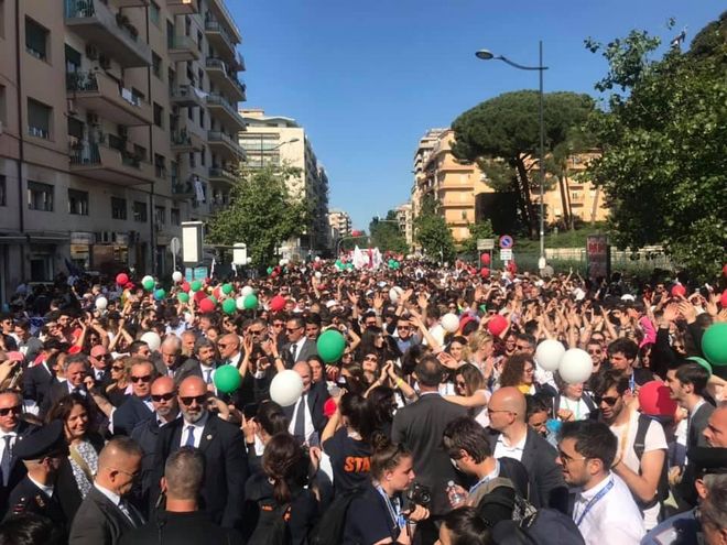 Un momento del corteo #PalermoChiamaItalia - Marcia della Legalità in occasione della commemorazione del XXVII anniversario delle stragi di Capaci e via D'Amelio