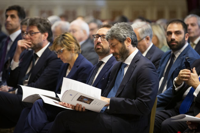 Il Presidente della Camera dei deputati Roberto Fico durante la presentazione della relazione annuale dell'Autorità nazionale anticorruzione