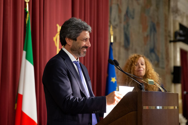 Il Presidente della Camera dei deputati Roberto Fico in un momento della cerimonia di proclamazione del vincitore della sesta edizione del Premio Strega Giovani
