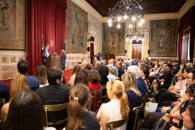 Il Presidente della Camera dei deputati Roberto Fico in un momento della cerimonia di proclamazione del vincitore della sesta edizione del Premio Strega Giovani