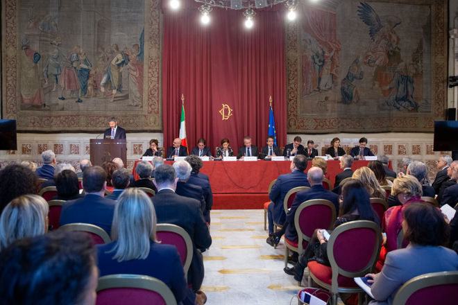 Il Presidente della Camera dei deputati Roberto Fico in un momento della presentazione del Referto in materia di informatica della Corte dei conti