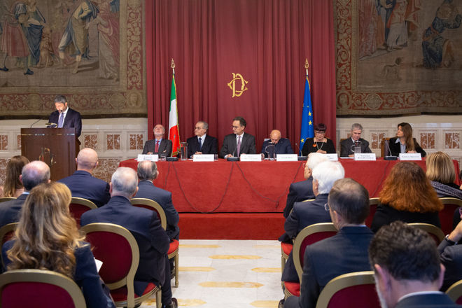 Il Presidente della Camera dei deputati Roberto Fico in un momento della presentazione della ri-edizione delle 'Opere giuridiche' di Piero Calamandrei