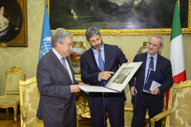 Il Presidente Roberto Fico con il Segretario generale delle Nazioni Unite António Guterres