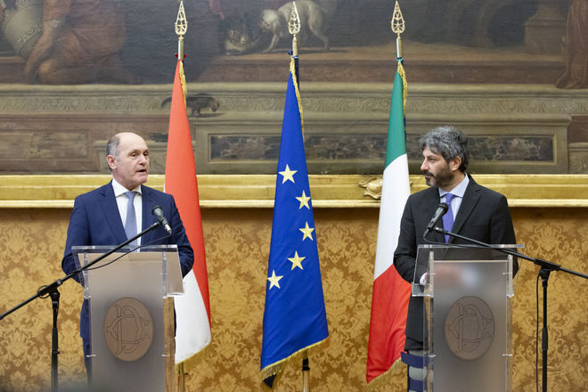 Il Presidente della Camera dei deputati Roberto Fico con il Presidente del Consiglio Nazionale Austriaco Wolfgang Sobotka