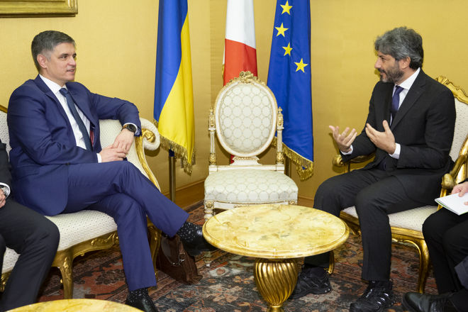 Il Presidente Roberto Fico a colloquio con il Ministro degli Affari esteri ucraino Vadym Prystaiko