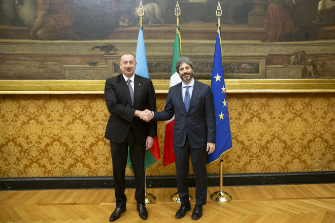 Il Presidente della Camera dei deputati Roberto Fico con il Presidente della Repubblica dell'Azerbaigian Ilham Aliyev