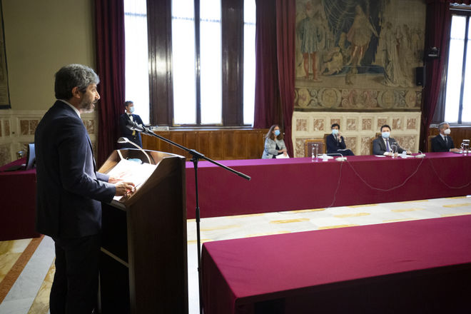 Il Presidente della Camera dei deputati Roberto Fico in un momento della presentazione della Relazione annuale ISTAT