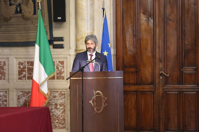 Il Presidente della Camera dei deputati Roberto Fico durante il suo intervento in occasione della presentazione della Relazione annuale dell'Autorità di regolazione dei trasporti
