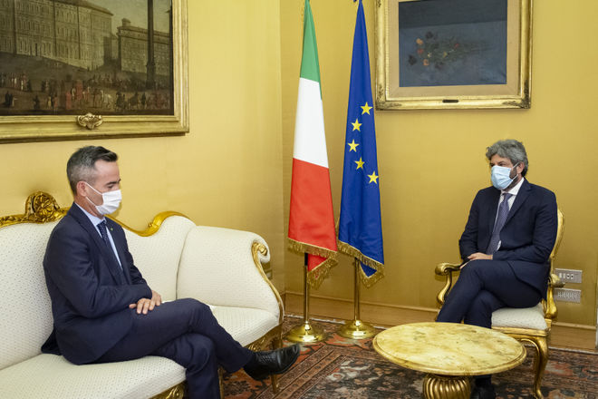 Il Presidente della Camera dei deputati Roberto Fico a colloquio con il Presidente nazionale di Legambiente Stefano Ciafani