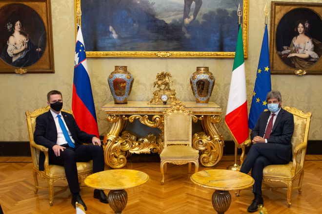 Il Presidente della Camera dei deputati Roberto Fico con il Presidente dell'Assemblea Nazionale della Slovenia Igor Zorčič