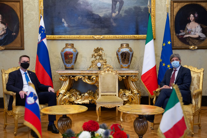 Il Presidente della Camera dei deputati Roberto Fico con il Presidente dell'Assemblea Nazionale della Slovenia Igor Zorčič