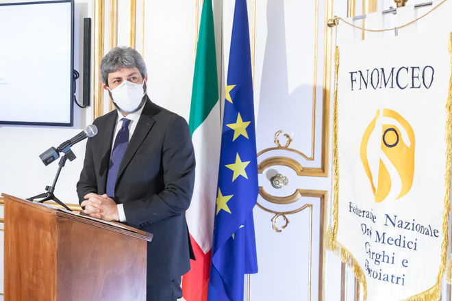 Il Presidente della Camera dei deputati Roberto Fico in un momento delle celebrazioni in occasione della prima 'Giornata nazionale del personale sanitario sociosanitario socioassistenziale e del volontariato'