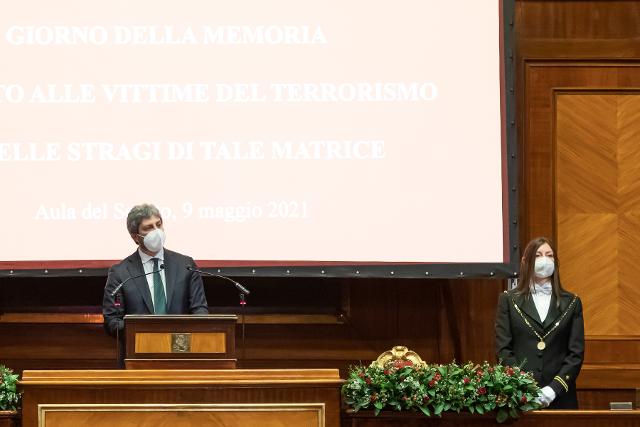 Il Presidente Roberto Fico durante il suo intervento in occasione della Cerimonia per il Giorno della memoria dedicato alle vittime del terrorismo e delle stragi
