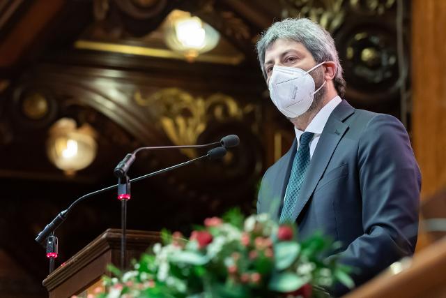 Il Presidente della Camera dei deputati, Roberto Fico, durante il suo intervento in occasione della Cerimonia per il Giorno della memoria dedicato alle vittime del terrorismo e delle stragi