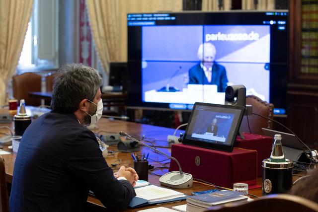 Il Presidente Roberto Fico durante la Conferenza dei Presidenti dei Parlamenti dell'Unione Europea
