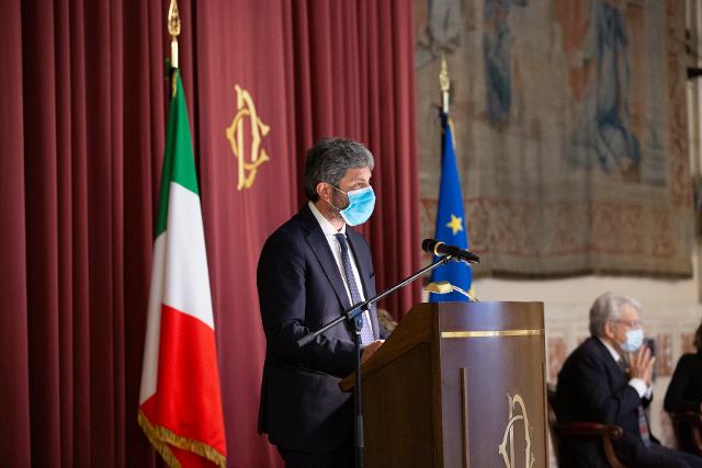 Il Presidente della Camera dei deputati, Roberto Fico, in un momento del convegno in videoconferenza 'Il dolore e la politica' in occasione dell'anniversario della strage di Ustica