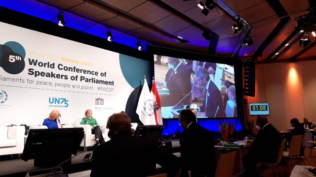 Un momento della 5° Conferenza mondiale dei Presidenti di Parlamento promossa dall'Unione interparlamentare in collaborazione con il Parlamento austriaco