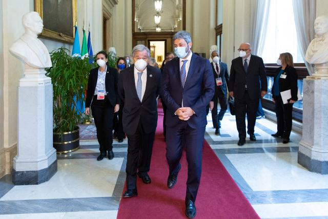 Il Presidente della Camera dei deputati, Roberto Fico, con il Segretario generale delle Nazioni Unite, Antonio Guterres