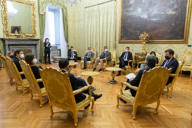 Il Presidente della Camera dei deputati, Roberto Fico, in un momento dell'incontro con i rappresentanti della Commissione parlamentare di inchiesta sulla morte di Giulio Regeni