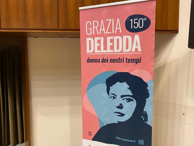 La locandina della cerimonia per il 150° anniversario della nascita di Grazia Deledda