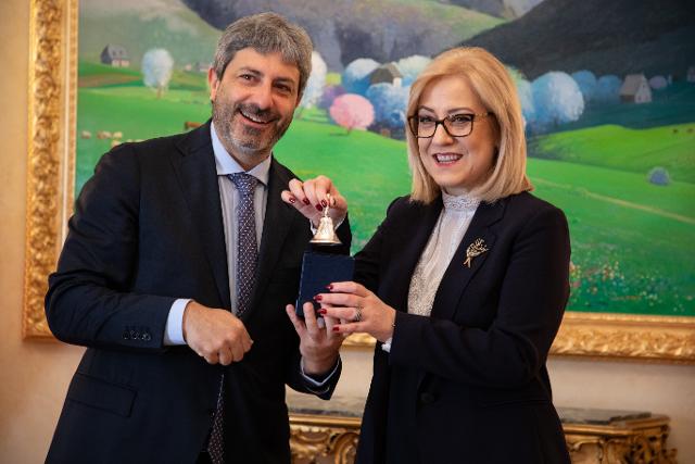 Il Presidente della Camera dei deputati, Roberto Fico, con Presidente dell’Assemblea di Albania, Lindita Nikolla