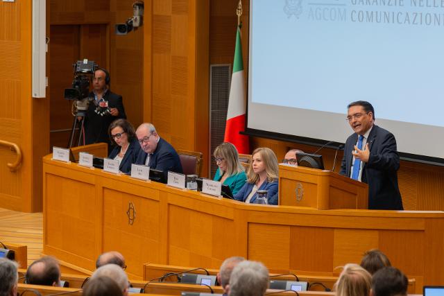 Il Presidente dell’Autorità per le Garanzie nelle Comunicazioni, Giacomo Lasorella, durante il suo intervento in occasione della presentazione della Relazione annuale 2022 dell'AGCOM